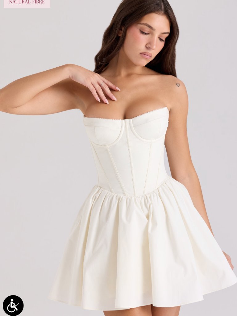 House Of Cb Strapless Ivory Corset Mini Dress